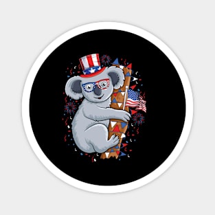 Hanging koala American Flag hat fireworks USA 4th Of July Magnet